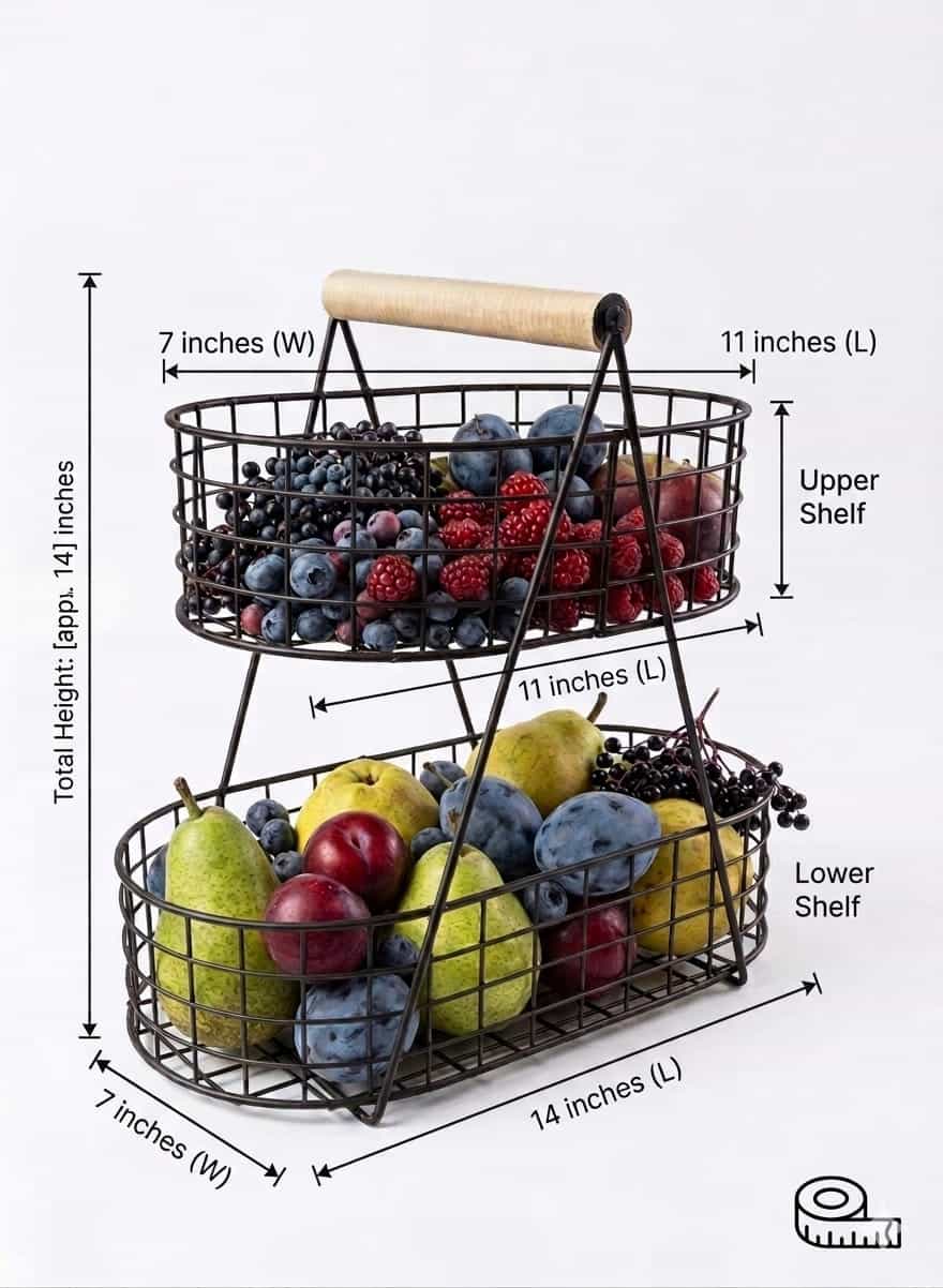 2 Tier Oval Shaped Fruit Basket | Stylish Kitchen Countertop Organizer & Storage Rack