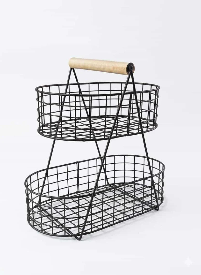 2 Tier Oval Shaped Fruit Basket | Stylish Kitchen Countertop Organizer & Storage Rack