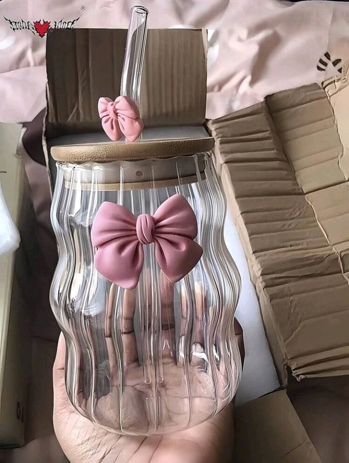 Cute Bow Glass Cups with Straws 🎀🩵🩷 | Coquette Drinkware Aesthetic