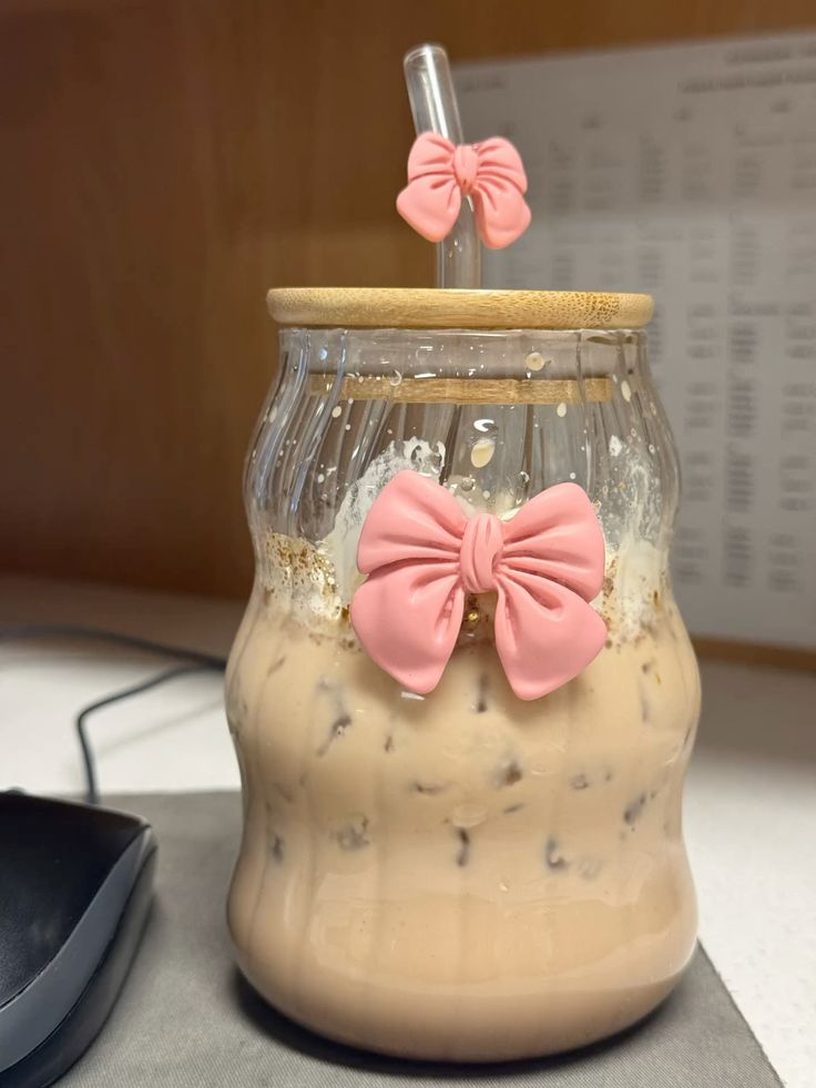 Cute Bow Glass Cups with Straws 🎀🩵🩷 | Coquette Drinkware Aesthetic