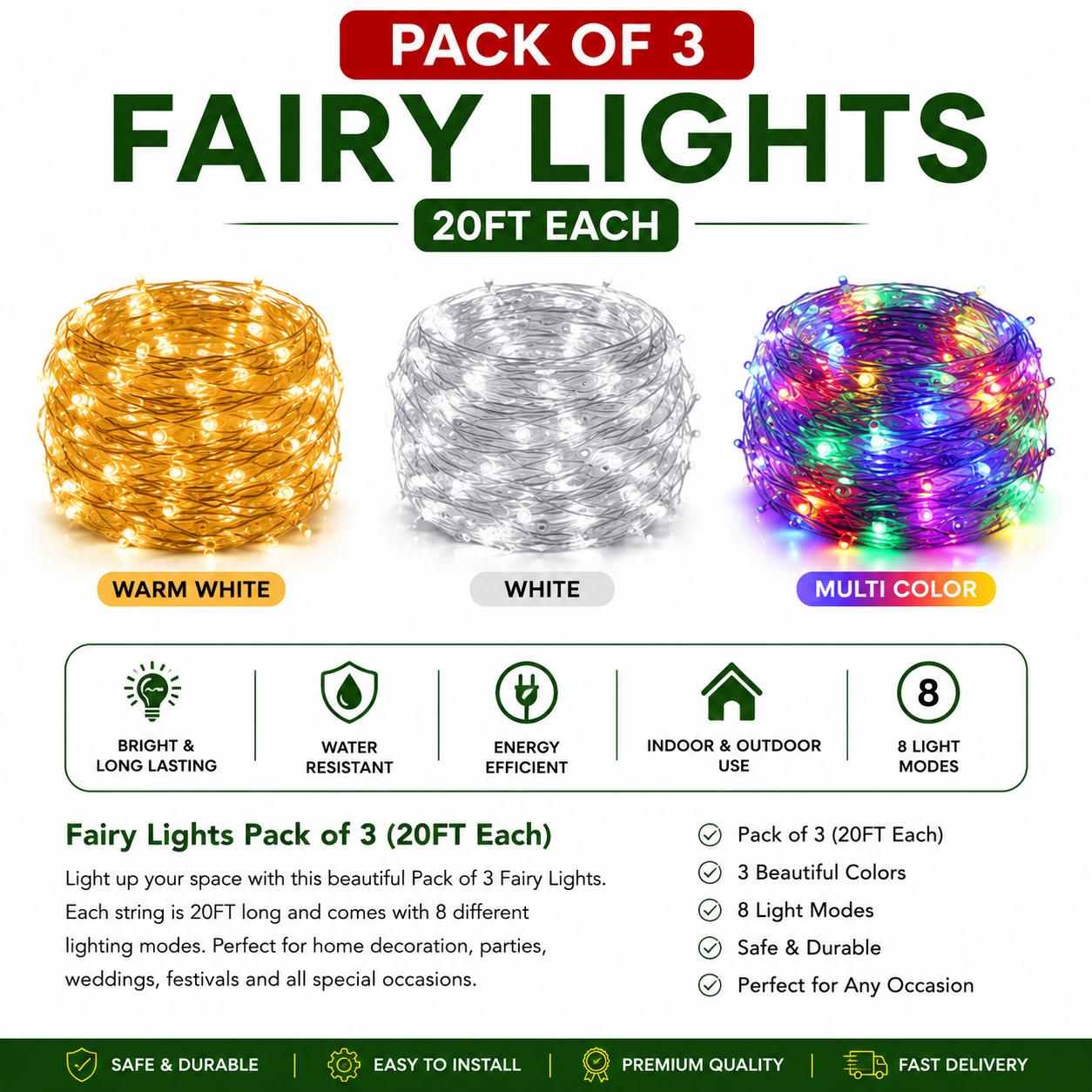 Fairy Lights Pack of 3 – 20FT Each