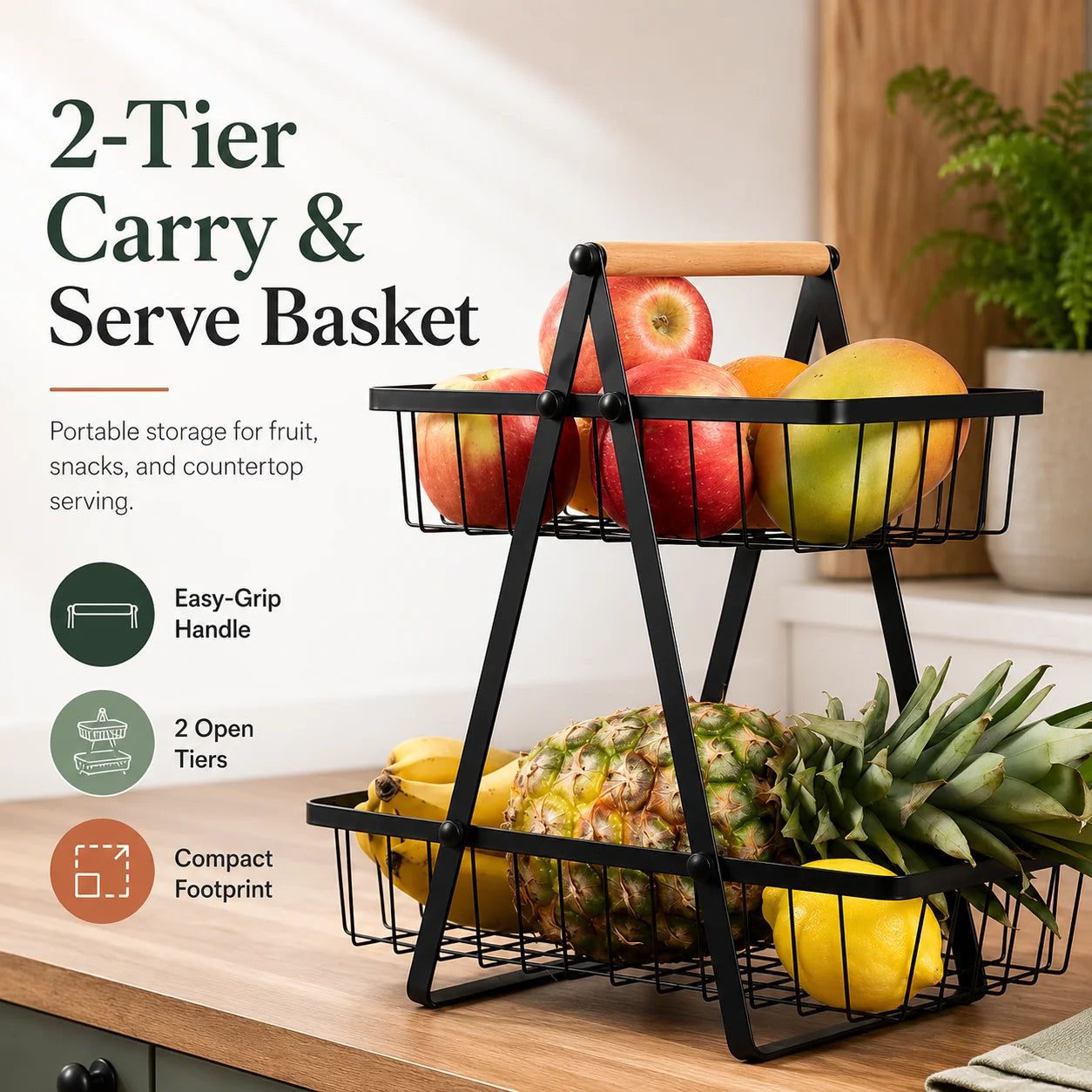 Kitchen Organizer | 2 and 3 Tier Fruit and vegetables basket | Bread basket Made up of Prime quality iron frame having metallic powder coating on it | Tier Baskets | Fruit & Vegetable Baskets