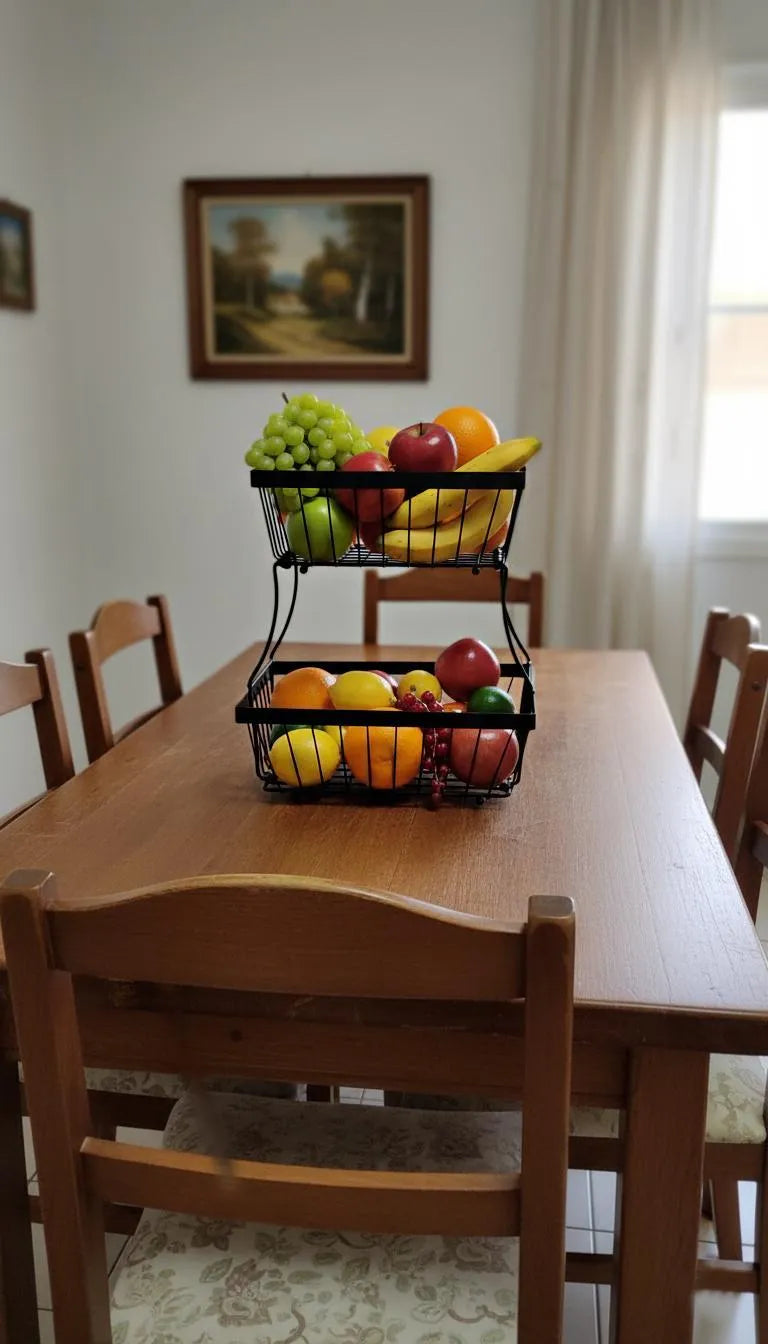 2-Tier Black Stainless Steel Fruit Basket Organizer for Kitchen Countertop | Detachable Storage Rack