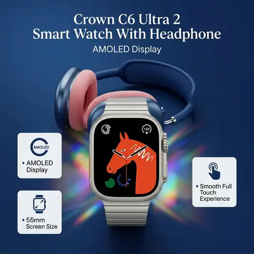Crown C6 Ultra 2 Smart Watch With Headphone