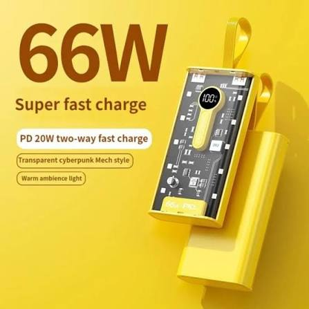 20000mAh Power Bank – 66W PD 20W Fast Charging with Built-in Cables & Emergency Light