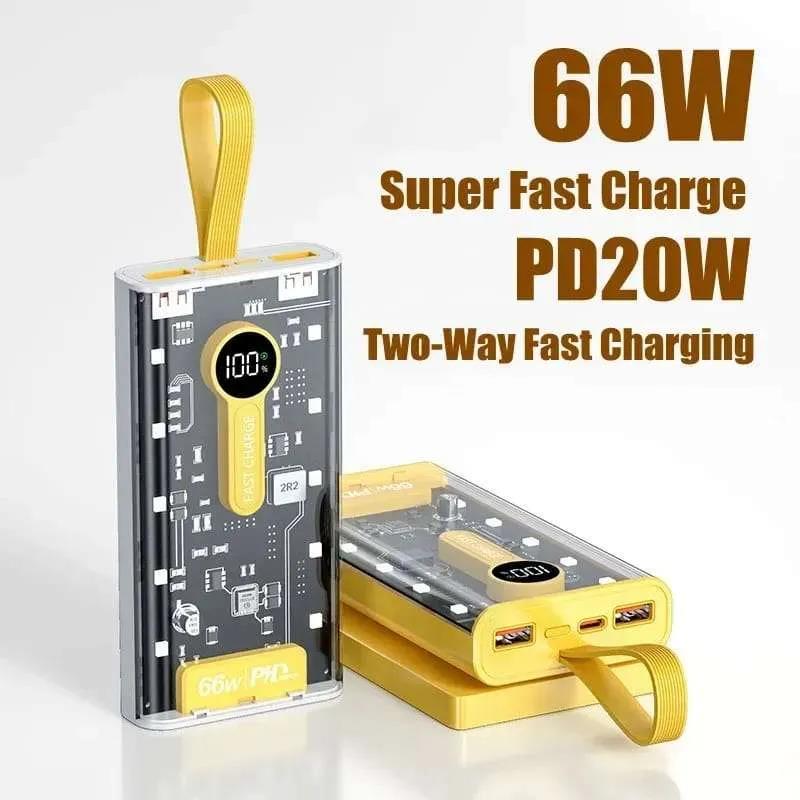 20000mAh Power Bank – 66W PD 20W Fast Charging with Built-in Cables & Emergency Light