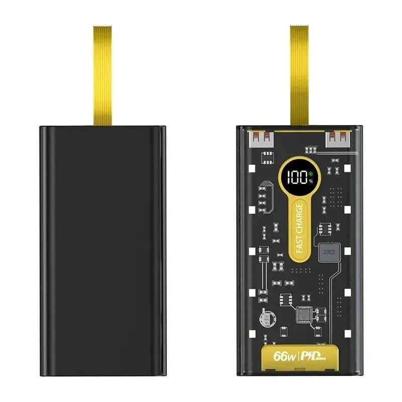 20000mAh Power Bank – 66W PD 20W Fast Charging with Built-in Cables &amp; Emergency Light